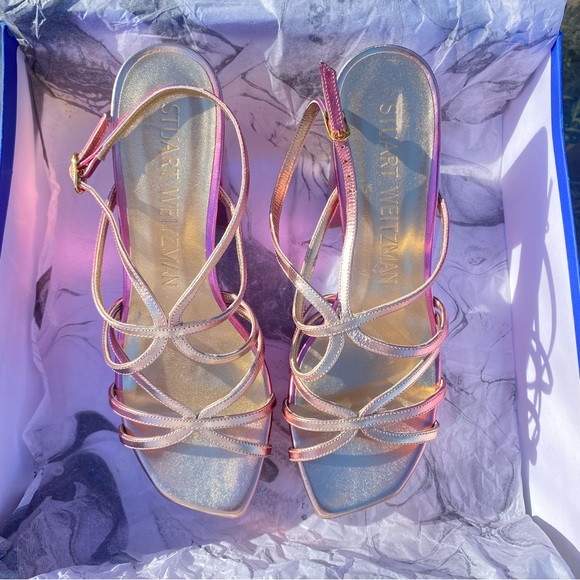 Stuart Weitzman Barelythere Squarehigh Platform Sandal in Hot Pink Multi - Picture 8 of 9